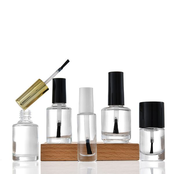 Garrafas de esmalte de vidro transparentes 2ml 5ml 10ml 15ml Recipientes cosméticos vazios com escova de tampa