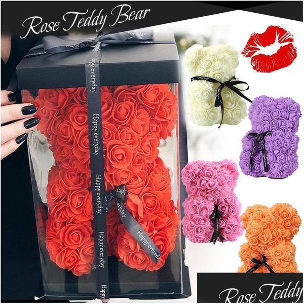 Peluş Bebekler 25cm Romantik Çin Sevgililer Günü Hediyeleri Gül Çiçek Ayılar Yaratıcı Büyük Hug Bear Noel Hediyesi Damla Teslimat Toys Stu Dhzjs