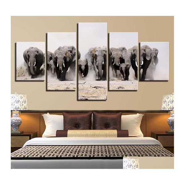 Outra decora￧￣o da casa Modar Picture Canvas Arte obra 5 painel Elephant Art Fashion Poster Painting Framework
