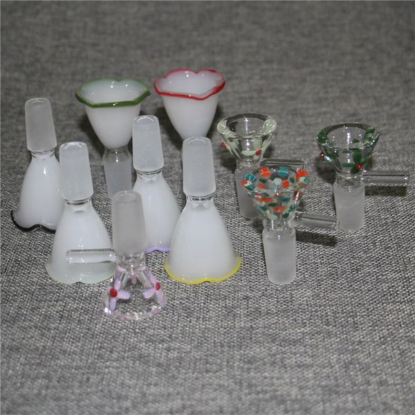 Bongs su boruları için 14mm 18.8mm erkek renkli kaseler ile nargiler galss kaseleri cam adaptörü