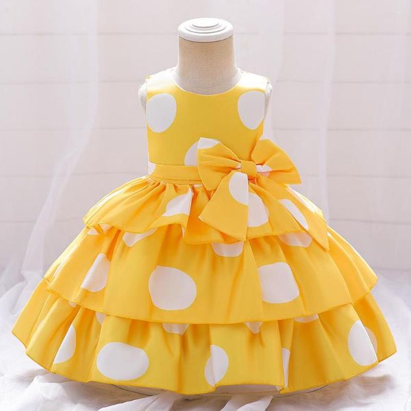 Mädchenkleider Schönes gelbes Blumenkleid für Hochzeit Party Dot Tutu Ballkleid Mädchen Geburtstag Outfit Babykleidung