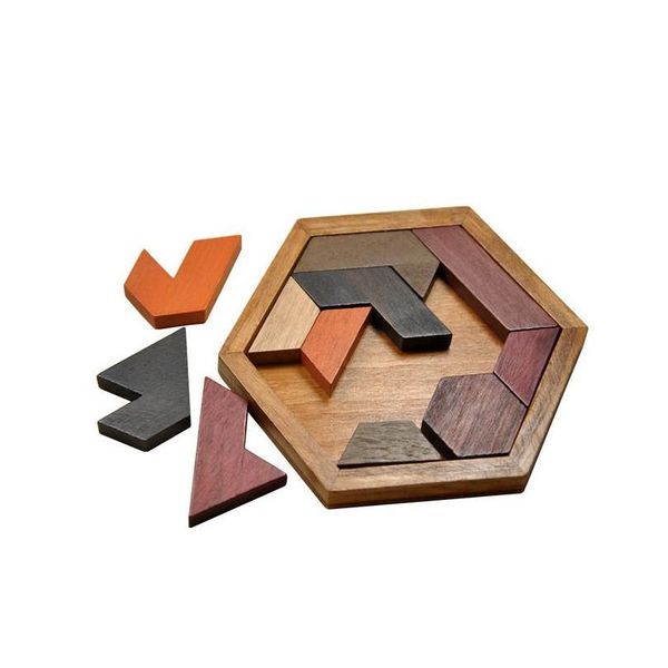 Puzzle Neves Neto Montessori Tangram Puzzle di legno 3D Colorf Costruttore Gioco da tavolo per bambini Bambini Matematica Giocattoli educativi Goccia De Dhgh5