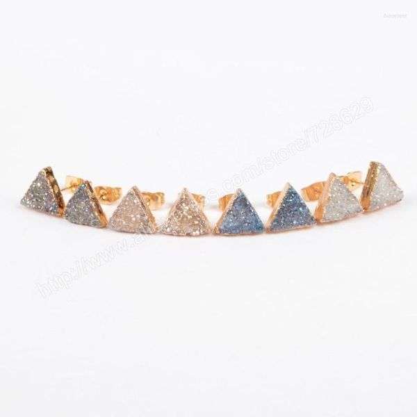 Orecchini a bottone BOROSA 5 pezzi Triangolo color oro Cristallo naturale Druzy Titanium Mix Studs G0915