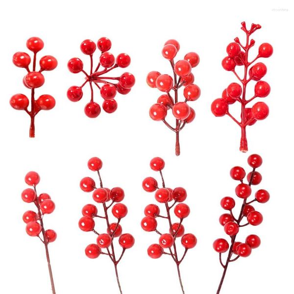 Fiori decorativi 5/10 pezzi Bacche rosse di Natale Multi tipo Rami di schiuma artificiale per Natale Corona fai da te Decorazioni per l'albero di Natale