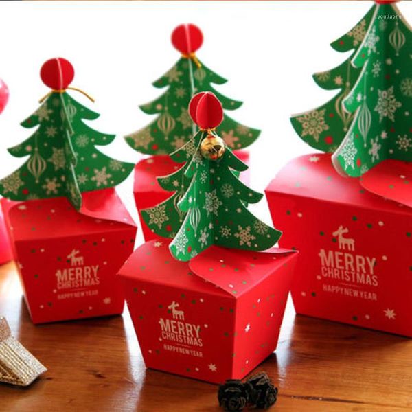 Hediye sargısı kırmızı neşeli Noel ağacı çan parti kağıt iyilik çantalar tatlılar taşıyıcı kutular