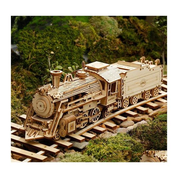 Oggetti decorativi Figurine Puzzle in legno 3D Modello di treno Giocattolo fai da te Kit meccanico Assemblaggio Decorazione domestica Artigianato 210318 Drop Deliv Dhguu