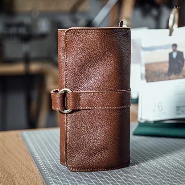 Brieftaschen Aetoo handgefertigtes Leder Praktisch Vintage Cowhide für Männer und Frauen Langes multifunktionales Handheld-Stiftbeutel Kopfschicht s