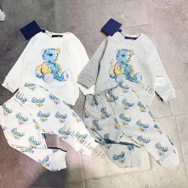 2023 Conjuntos de roupas de grife de luxo para juniores Varejo por atacado Newborn Baby Hoodie cal￧a algod￣o fino de 2 pe￧as