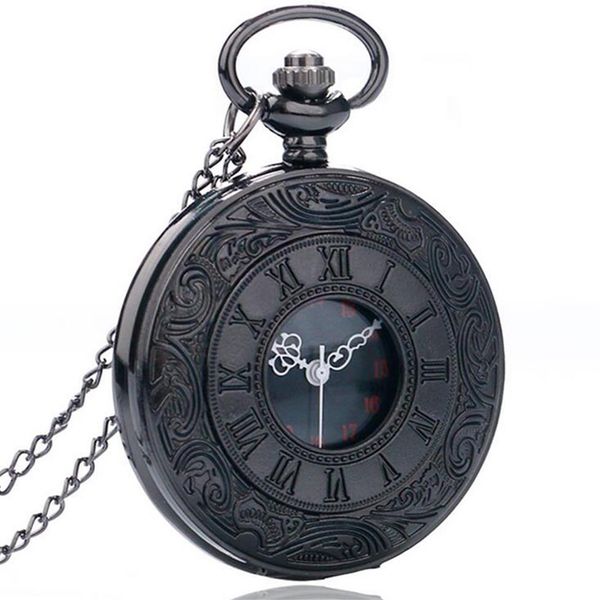 Винтажный шарм черный унисекс модный римский номер Quartz Steampunk Pocket Watch Women Man Colence Counting с цепными подарками291R