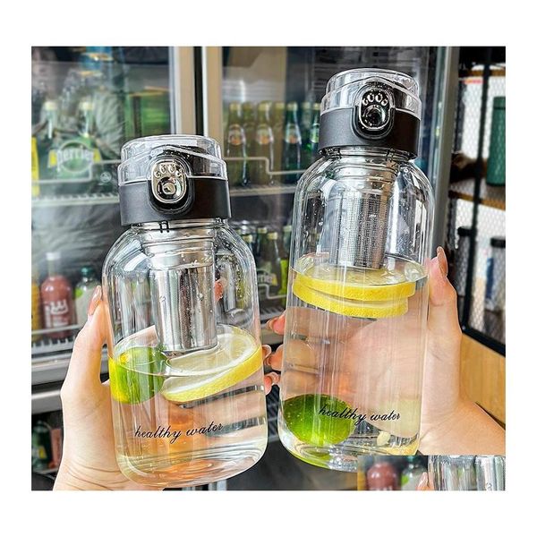 Wasserflaschen 750/1000/1200/ml tragbare Borosilica-Glas-Tee-Ei-Flasche mit für Outdoor-Reise-Becher-Tumbler-Drop-Lieferung Hom Otjwm