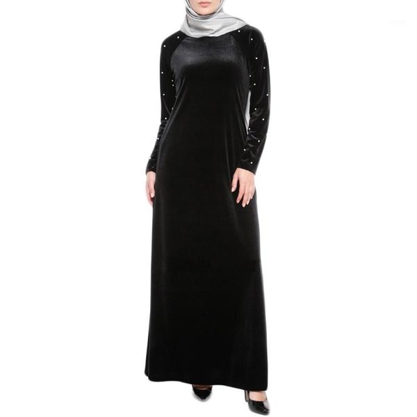 Etnik Giyim Müslüman Kadın İslami Boncuk Kadife Robe Plus Boyut Orta Doğu Uzun Elbise C30118 için Hijab Abayas