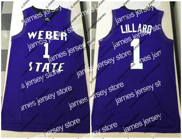 Camisas de basquete New Weber State Wildcats College Damian Lillard # 1 Camisa de basquete masculina costurada personalizada com qualquer número Nome Jerseys