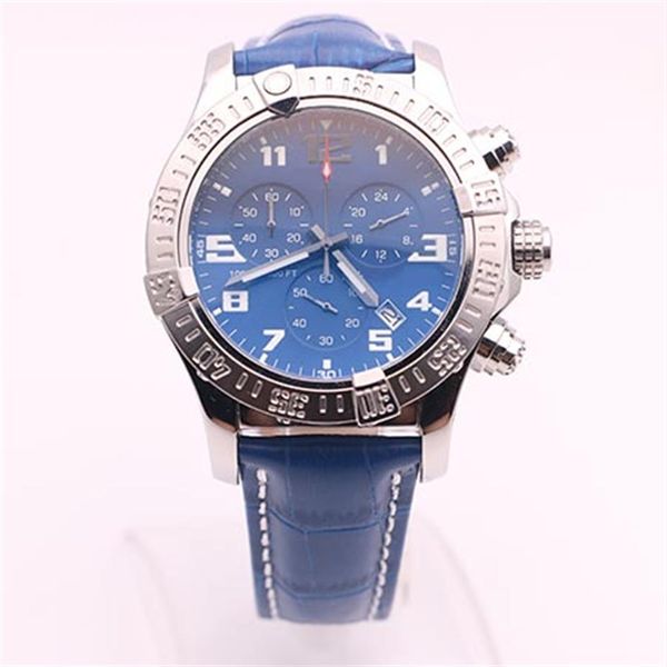 DHGATE selecionou Store Watches Men Seawolf Chrono Blue Dial Blue Leather Belt Watch Quartz Watch Mens Dress Watches200z