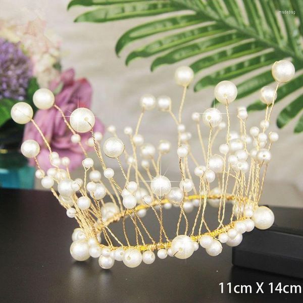 Forniture festive Metallo Perla Principessa Corona Torta Topper Perle artificiali lucide Copricapo Matrimonio Fidanzamento Decorazione Compleanno fatto a mano