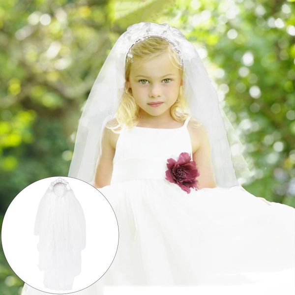 Bandane Velo Ragazze Fiore Matrimonio Comunione Copricapo Fascia floreale bianca Primo velo sacro Bambini Ghirlanda di pizzo Ragazza sposa Nastro Sposa