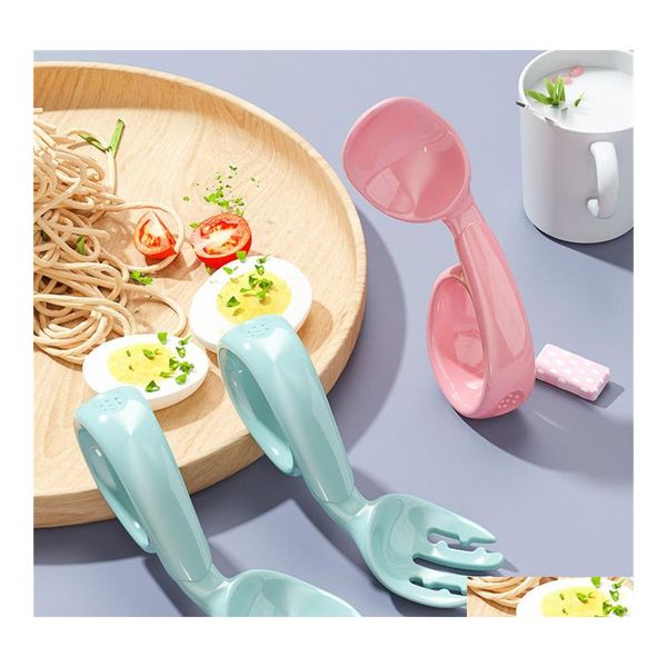 Altre stoviglie Bambino Impara a mangiare Addestramento Gomito Temperatura flessibile Forchetta Cucchiaio Set Strumento di integratore alimentare Stoviglie per bambini Goccia Otr8N