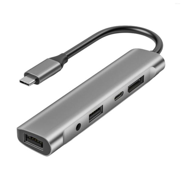 Em 1 USB C Hub de 60W Charger PD 3,5 mm Adaptador de Jack Dongle Adaptadores MultiPorts para tablets Monitor de laptop fones de ouvido