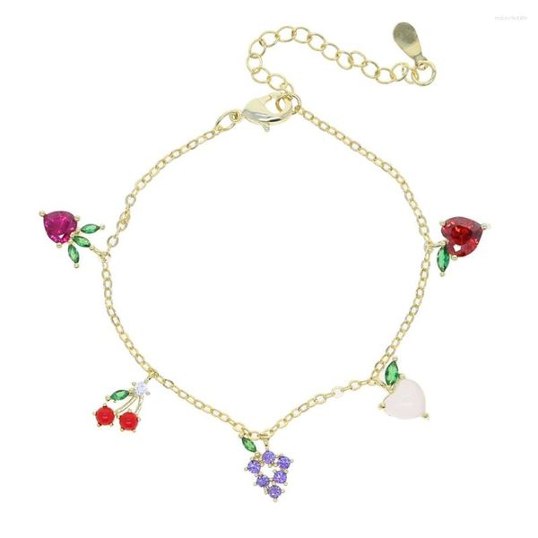 Charm-Armbänder Früchte Kirsche Apfel Erdbeere Traube Pfirsich Armband Goldfarbene Kette Niedlicher Obstkorb Süße Frauen Modeschmuck