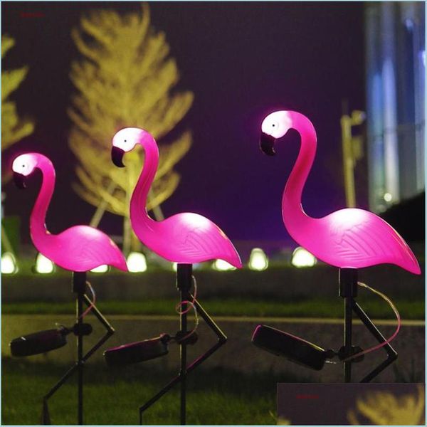 Lampade da giardino Ornamenti da giardino Luce solare per esterni Uccello rosa Cortile Cortile Top Floor Decor Lampada da notte d'arte impermeabile senza fili Drop Dhqkx