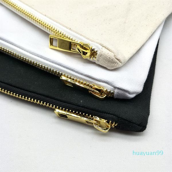 Bolsa de maquiagem de lona em branco new-7x10in com revestimento de cores combinando zip dourado preto saco de saco de higiene pessoal de cosm￩tico branco preto