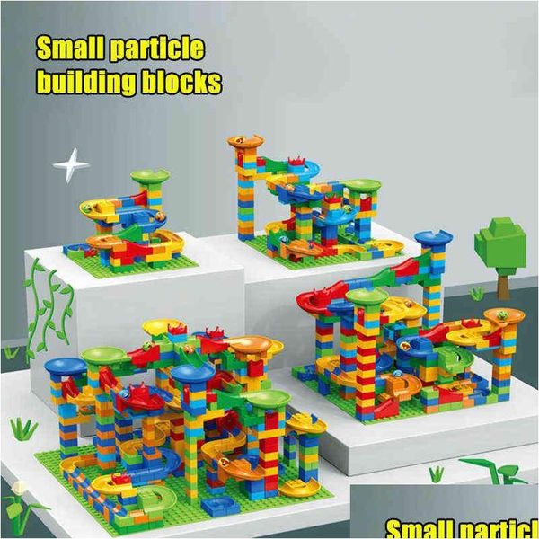 Bloco 84504pcs tamanho pequeno racial de m￡rmore pista de bola de pista de pista de pl￡stico slide slide Diy Bricks Diretor de presente de garotos Dhevn