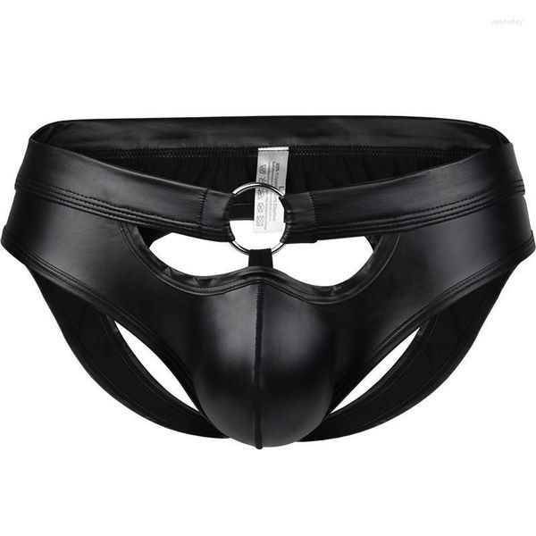 Underpants M￤nner Metallring Dekoration R￼ckenfreie Briefs Unterw￤sche Sex erotische Nachahmung Leder Dessous M￤nnliche H￶schen