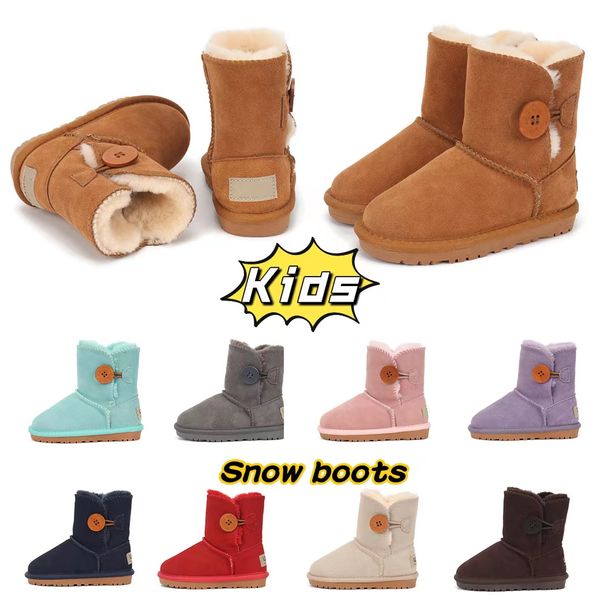 Bota de botão de neve para meninos e meninas, sapatos quentes de inverno para crianças, mini botas de tornozelo Bailey, sapato curto de lã de pelúcia, macio e confortável, presentes de bota