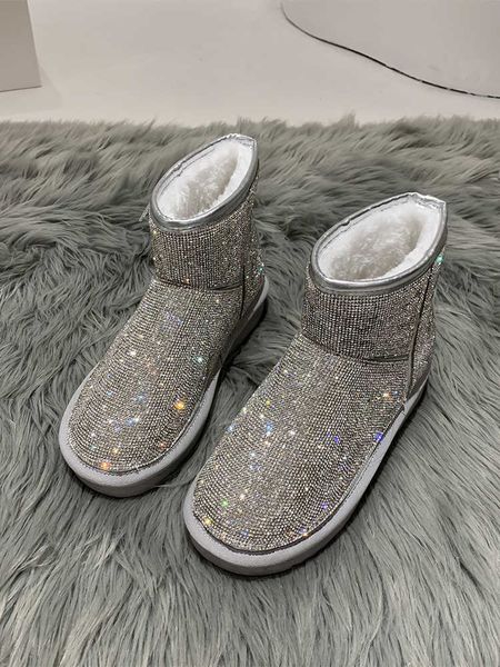 Boot'un ayakkabı kar botları kış yeni artı kadife yuvarlak ayak parmağı kalın dip sıcak yanıp sönen elmas pamuk ayak bileği 221213