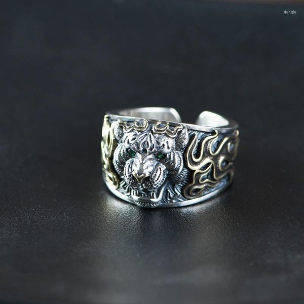 Cluster Ringe Kreative Tier Flamme Muster Tiger Kopf Ring Resizable Herren Domineering Punk Trend Schmuck Zubehör Großhandel