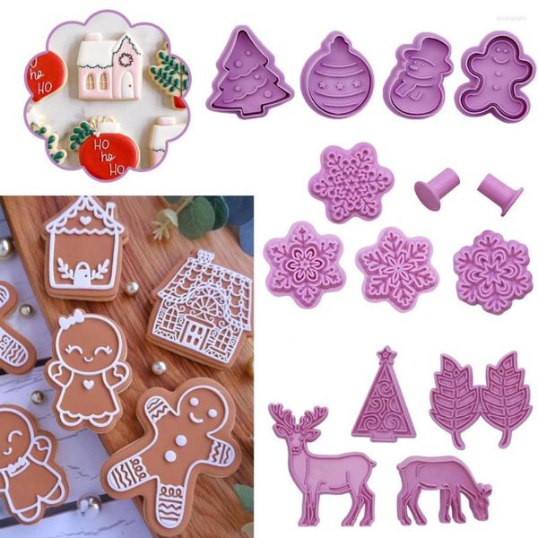 Stampi da forno 1 SET Taglierina per biscotti natalizi Plastica per uso alimentare Strumenti fai da te Babbo Natale Pupazzo di neve Stampo per forniture per cupcake per feste natalizie