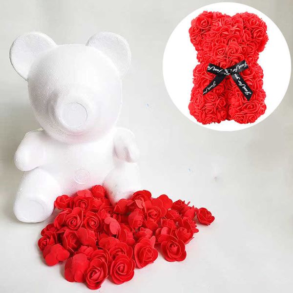 Flores secas 15/20cm Diy Teddy Rose Urso do dia dos namorados Modelo de espuma de espuma Simulação Artificial Flower Wedding Anniversary Surprise Gifts Y22212