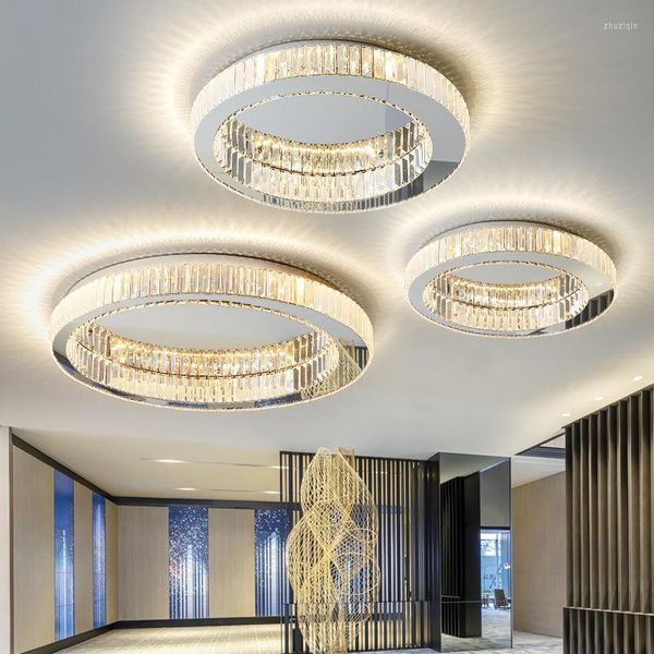 Deckenleuchten, modernes Luxus-Kristall-LED-Licht für Wohnzimmer, Kücheninsel, Lampe, Edelstahl, rund, Chrom, Pendelleuchte