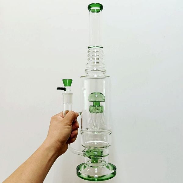 Reciclador de água de vidro verde Gigantesca cachimbo de cachimbo com água -viva Percolators Recursos de óleo de base redonda para fumar