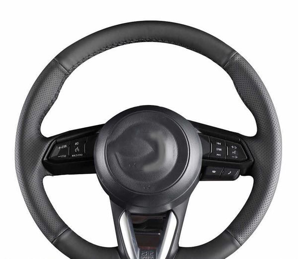 Coprivolante per auto Treccia in pelle di vacchetta antiscivolo Accessori per interni auto per Mazda 3 CX-5 2017 Mazda CX-9 2016 2017