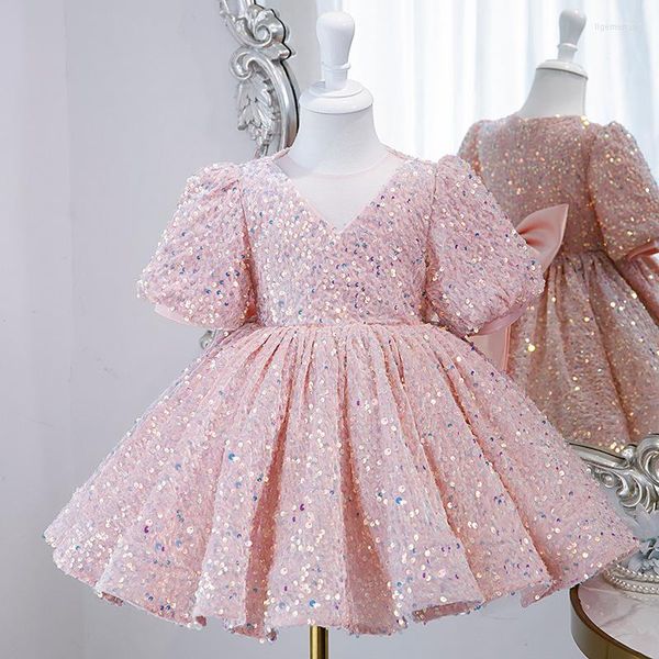 Abiti da ragazza Tutu di pizzo con paillettes Abiti da battesimo per bambini Abito per abiti da battesimo per matrimoni Abiti da festa di compleanno per bambini da 1 anno