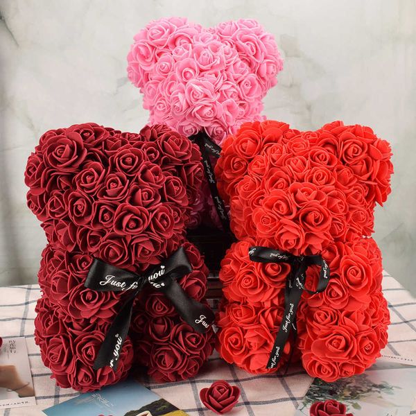 Getrocknete Blumen Schönes Valentinstagsgeschenk 25 cm Rote Rose Bär Blume Künstliche Dekoration Weihnachten s Frauen Home Decor Y2212