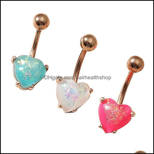 Vücut sanatları sahte opal piercing mücevher kalp göbek düğmesi yüzüğü elektroduating göbek halkaları kadınlar için halter desen dağıtım sağlığı güzel dhuem