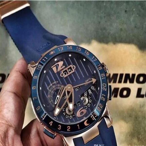 Orologi meccanici da uomo di lusso Automatico UN El Toro Calendario perpetuo GMT MULTI-FUNZIONI Quadrante blu Gomma Fashion Mens Business 230p