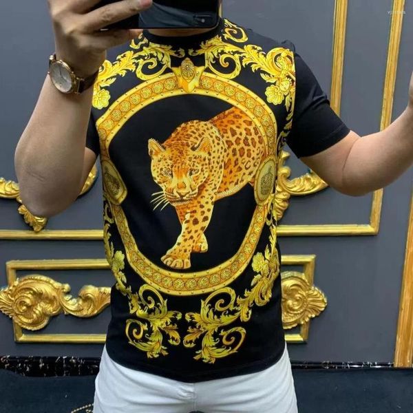 T-shirt da uomo T-shirt da uomo di qualità dorata lussuosa con diamanti leopardati T-shirt da uomo di marca super design Hip Hop manica corta