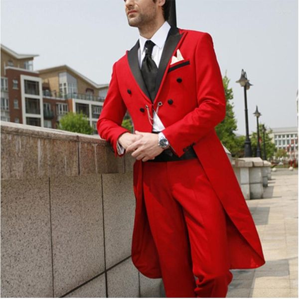 Мужские костюмы 2022 Высококачественные красные ласточки хвоста мужские костюмы Стиль модный пиджак для новейшего дизайна брюки Slim Fit Roupa Masculina