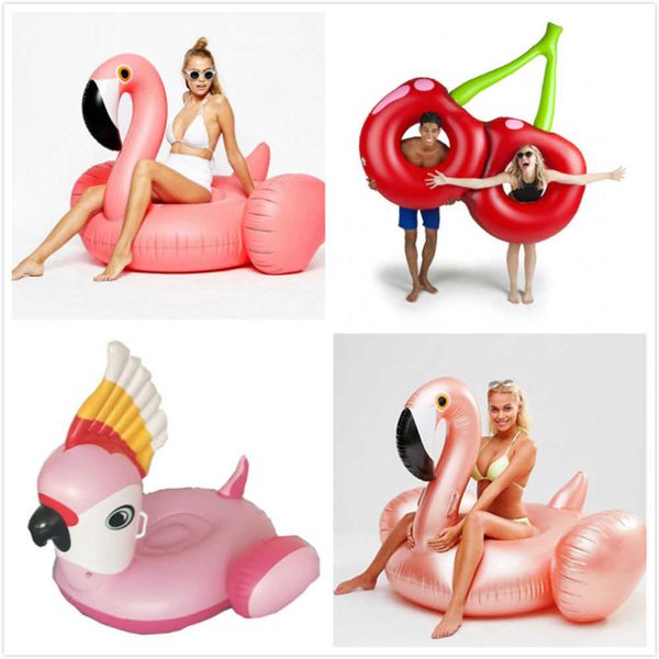 Schwimmweste Boje Papagei Riesiger Blumendruck Schwan Aufblasbarer Schwimmer für Erwachsene Pool Party Spielzeug CherryFlamingo Ride-On Luftmatratze Schwimmring Boia T221214