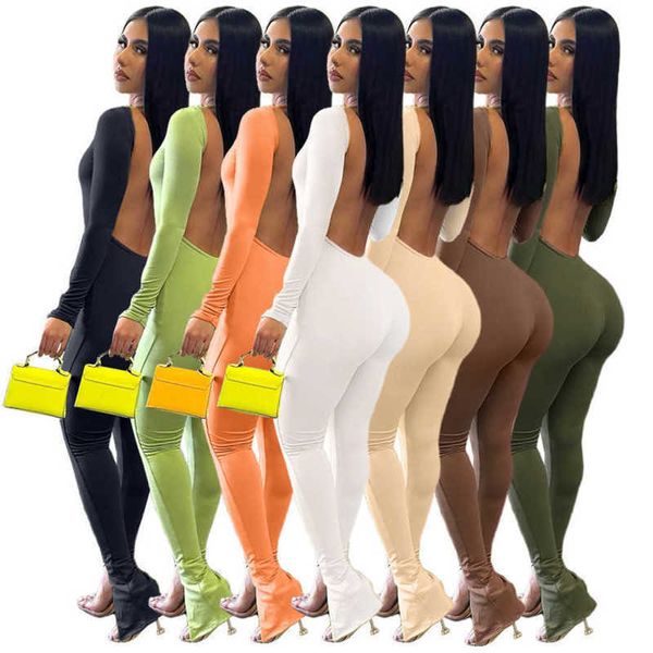 Frauen Jumpsuits Designer Slim Sexy Finger Anzug Einfarbig Einteilige Hosen Open Back Split Kleine Horn Bodysuit Strampler 7 Farben XS-XXL