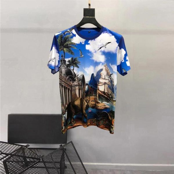 T-shirt da uomo Europa Style Summer Fashion T-shirt casual da uomo di alta qualità Tos Chic Animal Print A387