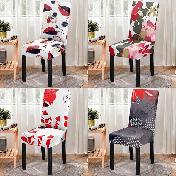 Fodere per sedie Red Modern Floral Print Rivestimento rimovibile Schienale alto Protezione anti-sporco Pouf da ufficio per giochi da casa
