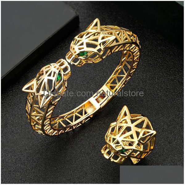 Ohrringe Halskette Zlxgirl Schmuck Big Leopard Kopfform Frauen Und Männer Armreif Mit Ring Set Hohe Dubai Gold Armband Anel Bijoux D Dhlko