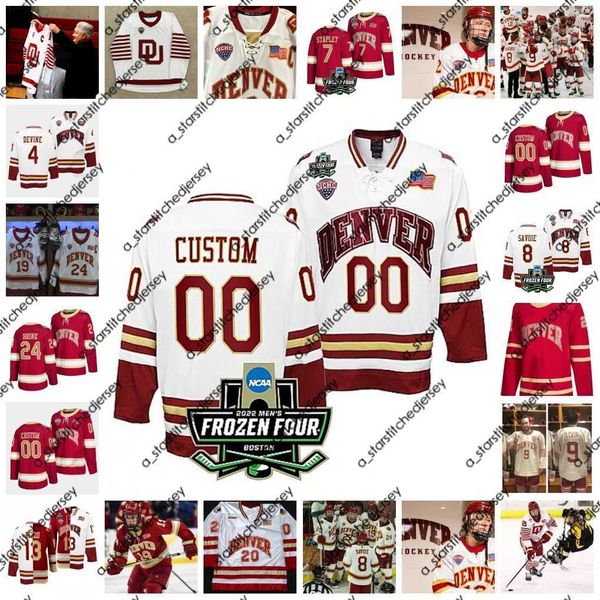 O hóquei da faculdade usa 2022 NCAA Frozen Four Championship Pioneers Denver Pioneers du Ice Hockey Jersey 16 Jason Zucker 19 Troy Terry 26 Paul Stastny Logan O'Connor