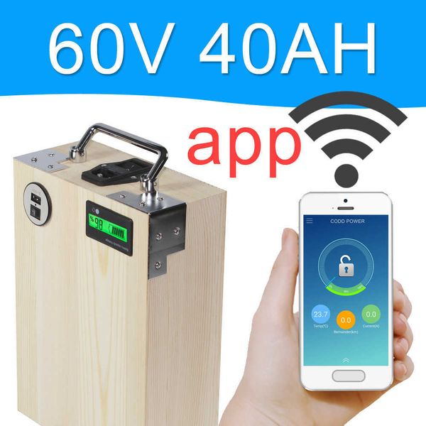 APP 60V 40AH Elektrofahrrad LiFePO4 Akku Telefonsteuerung Elektrofahrrad Roller E-Bike Leistung 2000W Holz