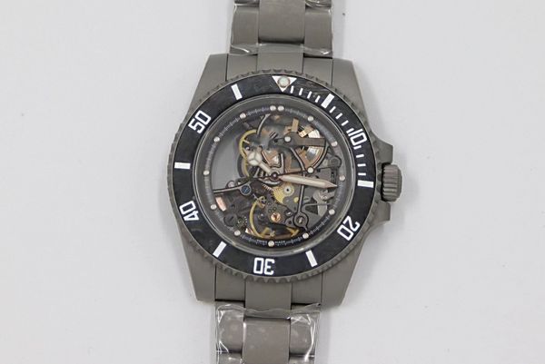 ROF Luxury Watch personalità modificata completamente scavata SUB bocca ad anello in fibra di carbonio movimento meccanico 3130 manica a conchiglia in acciaio nero da 40 mm