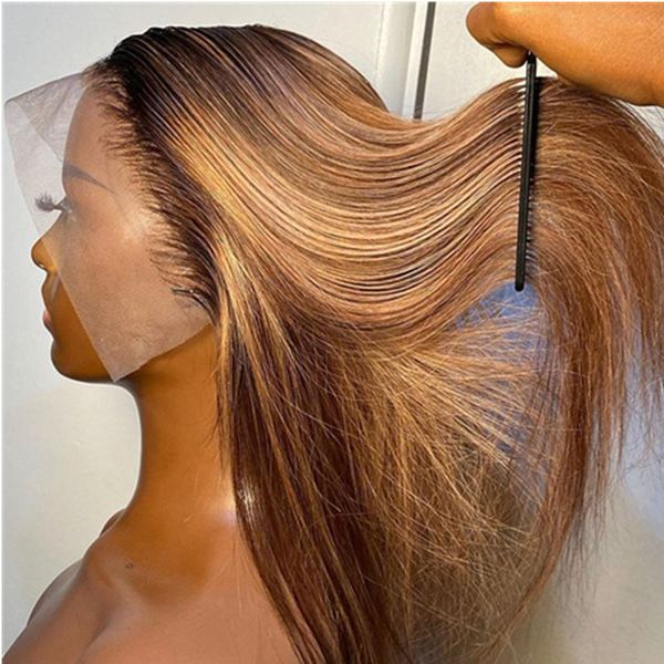 Parrucche per capelli umani in pizzo pieno HD biondo trasparente Ombre colorate Evidenziare parrucche sintetiche frontali in pizzo per donne nere Attaccatura dei capelli naturale prepizzicata