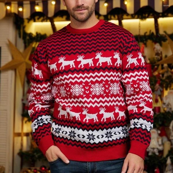 Maglioni da uomo Abiti annuali Donna Uomo Rosso Natale Famiglia Coppie Maglioni Caldi spessi Casual O Collo Maglieria Inverno Manica lunga